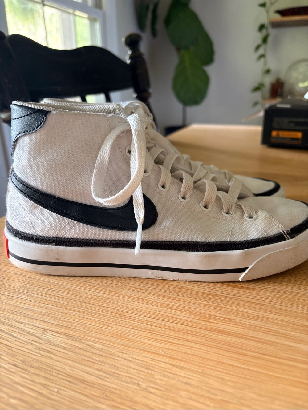 Nike White and Black High-Top Canvas Sneakers (Women's)